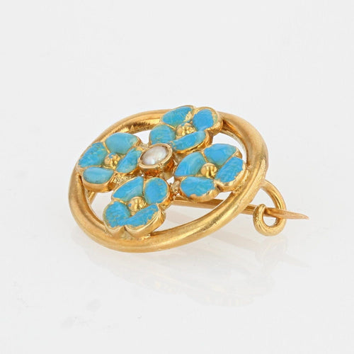 Broche Broche perle et fleurs émaillées turquoise 58 Facettes 19-196A