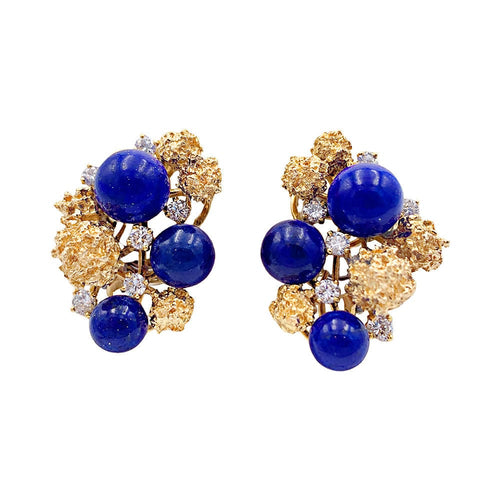 Boucles d'oreilles Clips d'oreilles Chaumet, or jaune, lapis-lazuli. 58 Facettes 32956