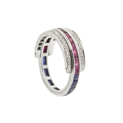 Bague 55 Bague Art Déco avec saphirs, rubis et diamants 58 Facettes 28944
