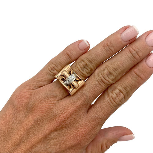 Bague 53 Bague tank or rose, blanc et diamants. 58 Facettes 31901