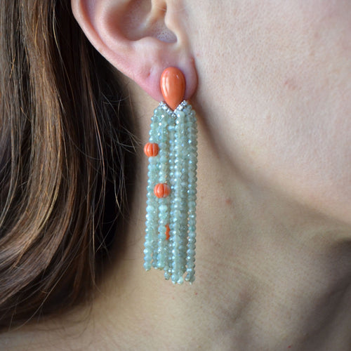 Boucles d'oreilles Boucles d'oreilles corail diamants et agates vertes 58 Facettes 22-198