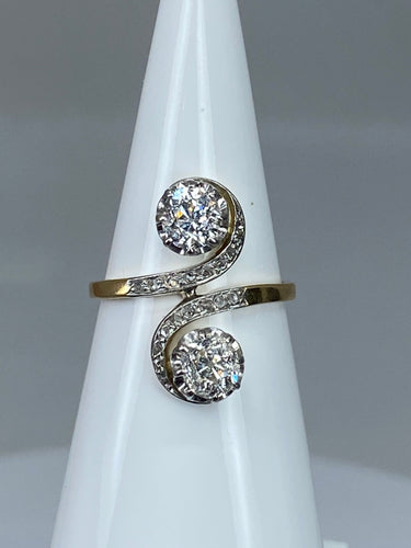 Bague 53 Bague en or blanc et or jaune 18 carats en diamants. Epoque 1900 58 Facettes AB267