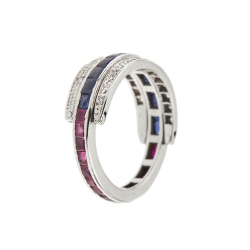 Bague 55 Bague Art Déco avec saphirs, rubis et diamants 58 Facettes 28944