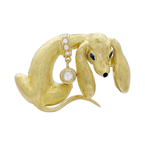 Broche Broche vintage "Teckel", or jaune, diamants. 58 Facettes 32545