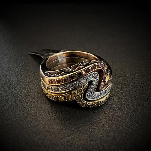 Bague Bague bandeau diamants FANCY roses, jaunes et blancs 58 Facettes