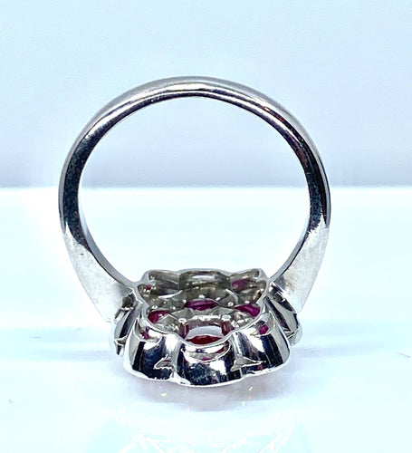 Bague 51 Bague marguerite Or blanc Rubis et Diamants 58 Facettes AB218