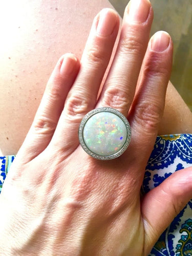 Bague Bague Opale 10 Carats Diamants Or Gris 58 Facettes B195