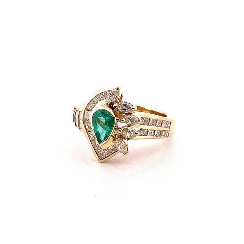 Bague Bague émeraude poire et diamants 58 Facettes