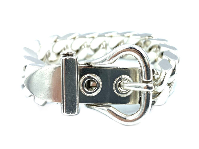 Bracelet HERMÈS. Bracelet vintage boucle sellier argent GM 58 Facettes