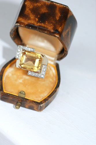 Bague Bague Tank citrine & diamants sur or rose 58 Facettes