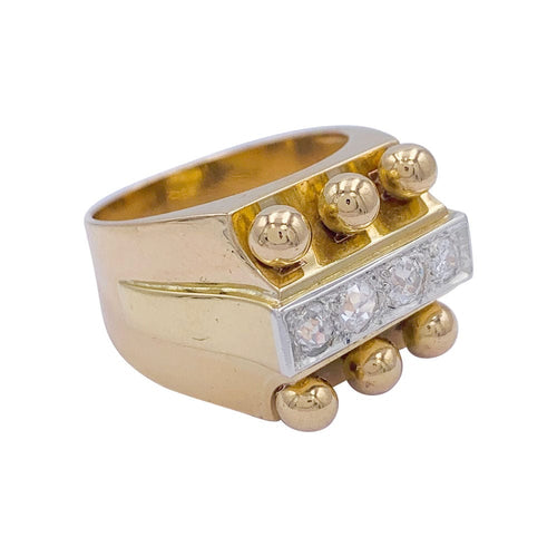 Bague 56 Bague Tank en or jaune, platine, diamants. 58 Facettes 32312