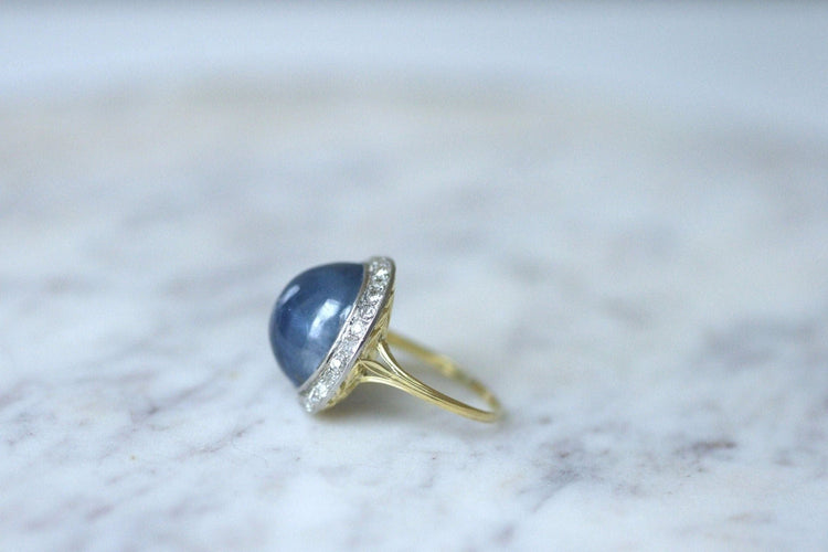 Bague Bague cabochon de saphir étoilé, entourage diamants 58 Facettes