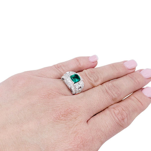 Bague 50 Bague Art Déco en platine, émeraude et diamants. 58 Facettes 32364