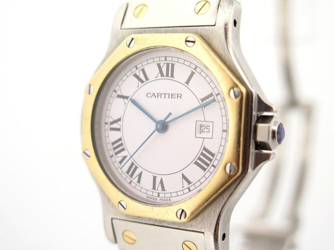 Montre vintage montre CARTIER santos octogonale 30 mm or & acier automatique 58 Facettes 253775
