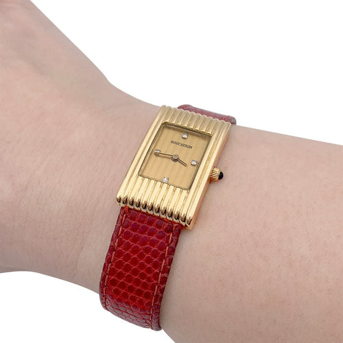 Montre Montre Boucheron, "Rreflet", or jaune, cuir. 58 Facettes 32263