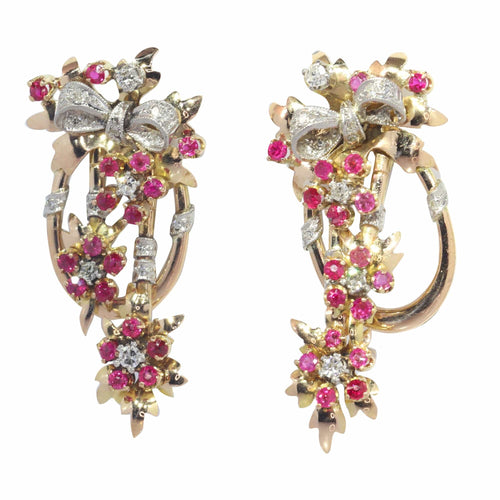 Boucles d'oreilles Pendantes, diamants et rubis 58 Facettes 23026-0041