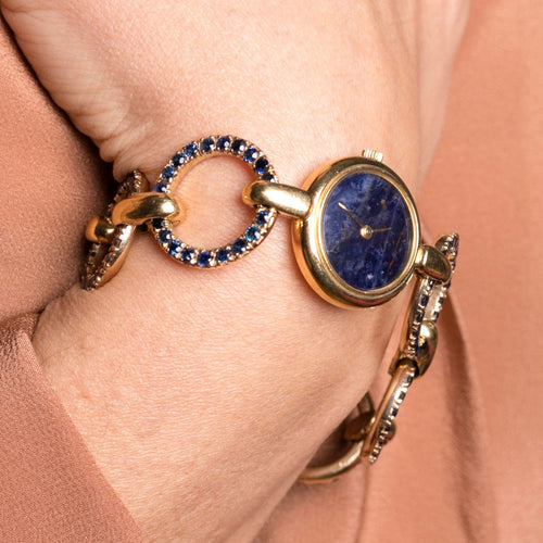 Bracelet Montre bracelet signée Alexis Barthelay or jaune et saphirs "Nuit Etoilée" 58 Facettes 302