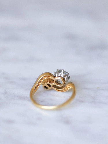 Bague toi et moi ancienne aigue-marine, perle, diamants 58 Facettes