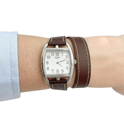 Montre Montre Hermès, "Cape Cod Tonneau", acier, cuir. 58 Facettes 31985