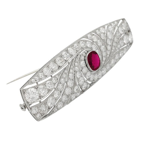 Broche Broche Art Déco en platine, rubis et diamants. 58 Facettes 31864