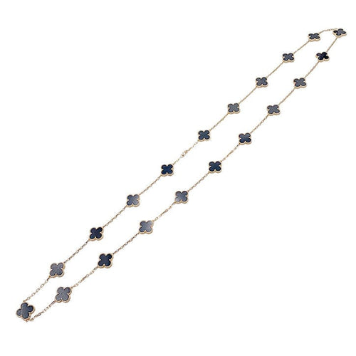 Collier Sautoir Van Cleef & Arpels, "Vintage Alhambra", or jaune, onyx. 58 Facettes 32128