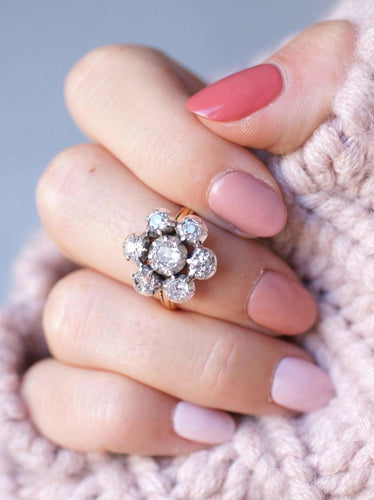 Bague Bague de fiançailles marguerite ancienne, or, argent et diamants 58 Facettes