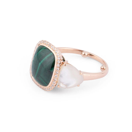 Bague Bague en or jaune malachite, nacre et diamants 58 Facettes 1