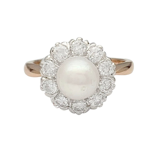Bague 53 Bague marguerite perle et diamants. 58 Facettes 32110