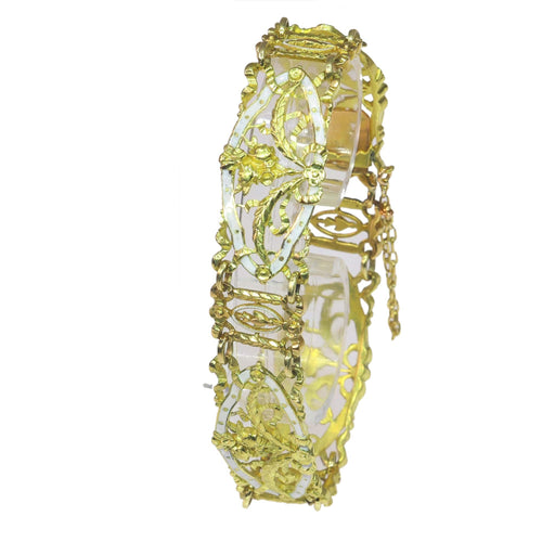 Bracelet Bracelet vintage or émail blanc attribué à Lucien Gautrait 58 Facettes 23086-0159