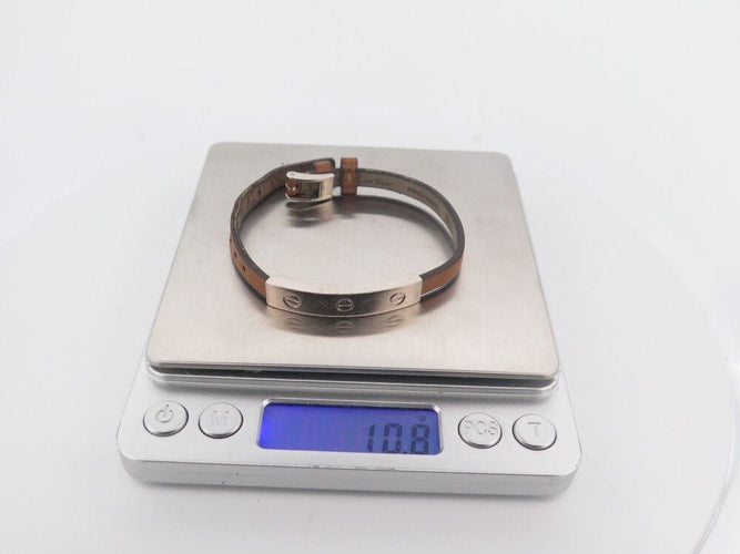 Bracelet bracelet CARTIER love cuir et barrette or blanc 18k 15-19.5 58 Facettes 252399