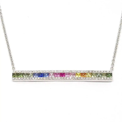 Collier Collier barrette saphirs multicolores diamants or blanc 58 Facettes
