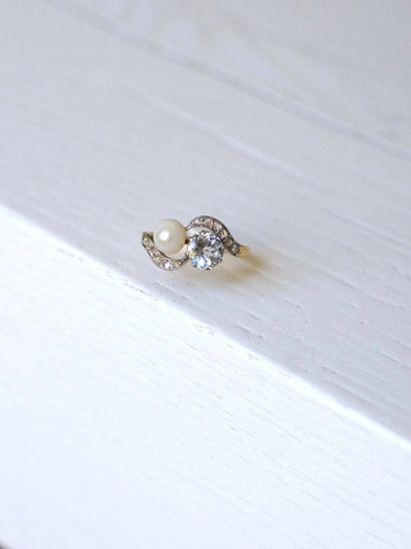 Bague toi et moi ancienne aigue-marine, perle, diamants 58 Facettes