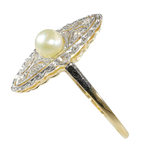 Bague 58 bague marquise diamants perles Art Déco 58 Facettes 23271-0581