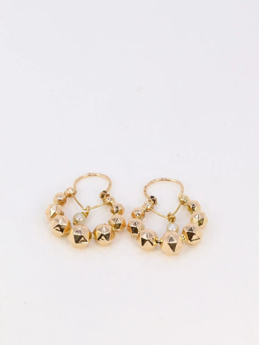 Boucles d'oreilles Créoles vintage boules à facettes or jaune perles 58 Facettes 879