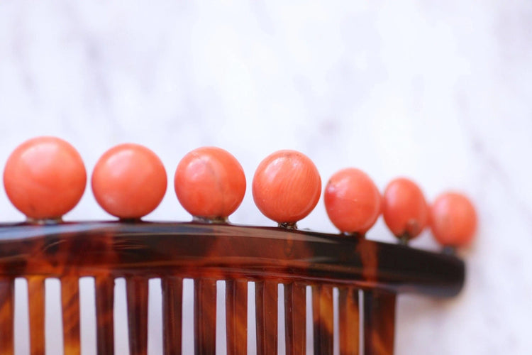 Accessoire Peigne à cheveux ancien, diadème de mariage, écaille de tortue et corail 58 Facettes