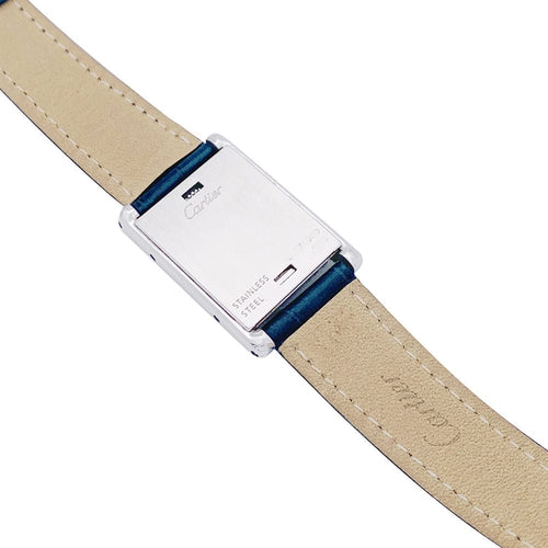 Montre Montre Cartier "Tank basculante" acier, cuir. 58 Facettes 33571