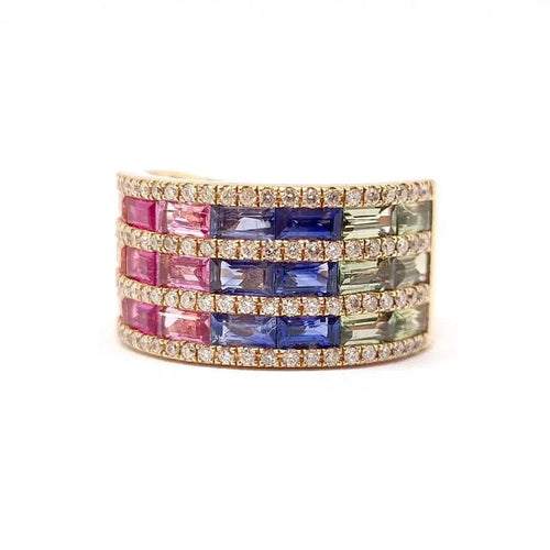 Bague Bague saphirs multicolores diamants or rose 58 Facettes