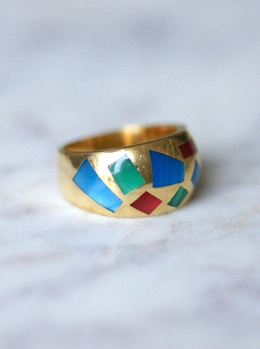 Bague jonc vintage en or jaune et mosaïque, Alain Clozeau 58 Facettes