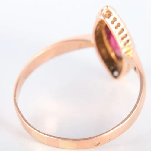 Bague Bague Marquise en or rose Perles et Grenat 58 Facettes