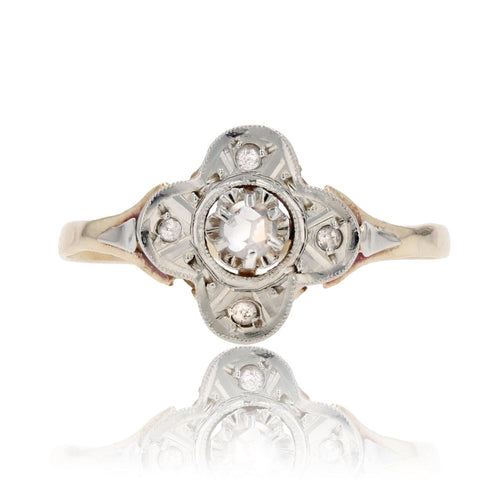 Bague 55 Bague ancienne trèfle diamants taillés en rose 58 Facettes 13-045