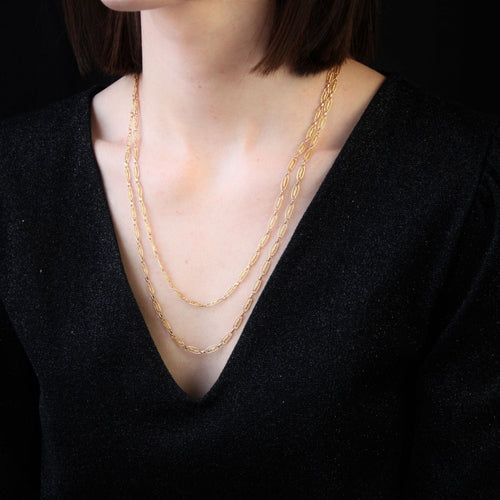 Collier Sautoir en or mailles navettes ajourées 58 Facettes 23-012