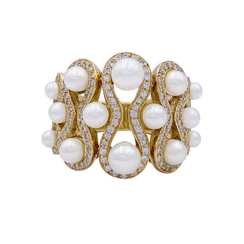 Bague 57 Bague or jaune, perles et diamants. 58 Facettes 33122
