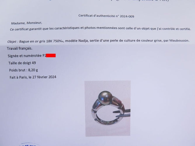 Bague 49 bague MAUBOUSSIN nadja en or blanc 18k 8.2gr & perle de tahiti 58 Facettes 257825