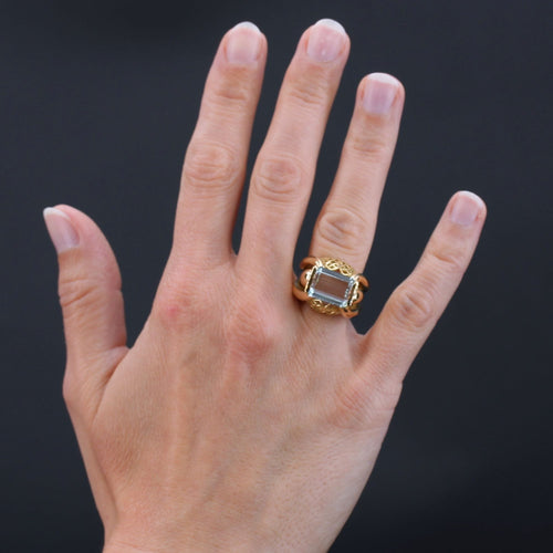 Bague 52 Bague aigue-marine or jaune tank 58 Facettes 22-378