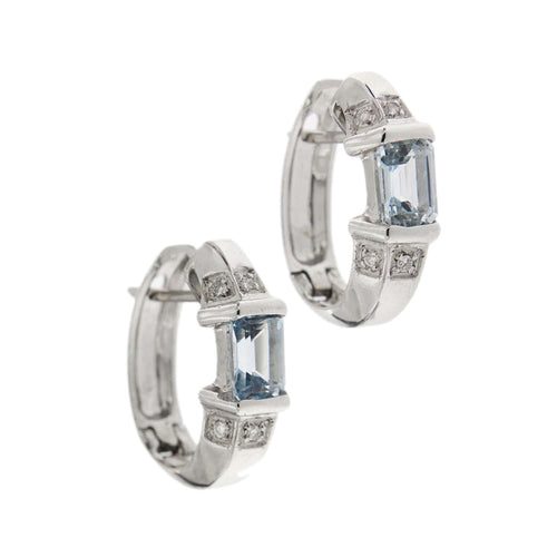 Boucles d'oreilles Boucles d'oreilles créoles diamants et aigues-marines 58 Facettes 19103