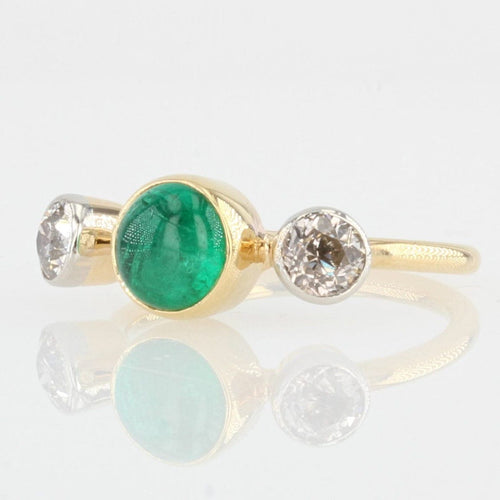 Bague 54 Bague émeraude cabochon et diamants 58 Facettes 21-727