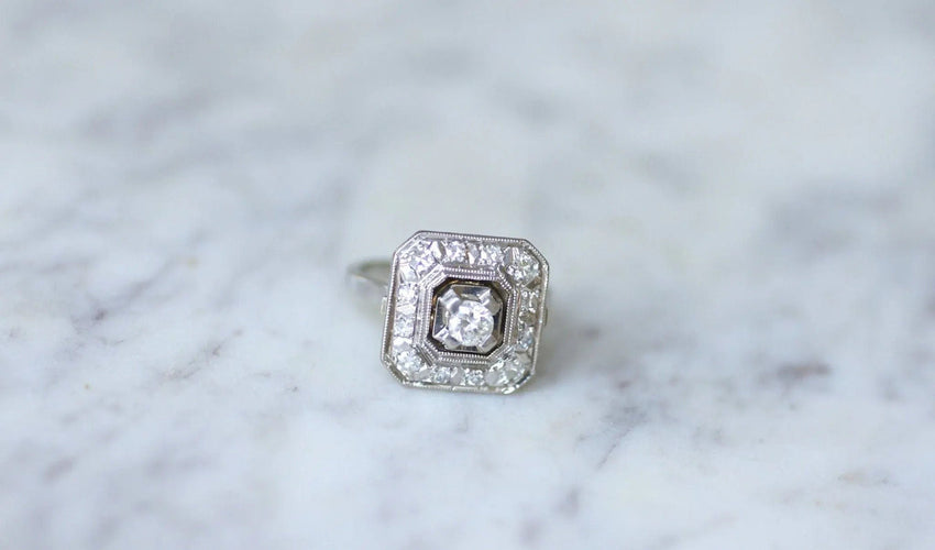 Bague Bague de fiançailles diamant Art Deco octogonale 58 Facettes