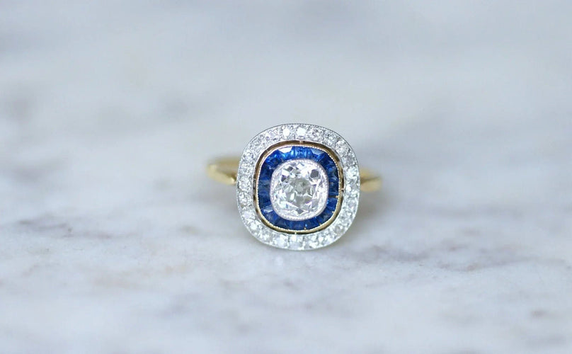 Bague 53 Bague Art Déco Or jaune Platine Diamants Saphirs 58 Facettes