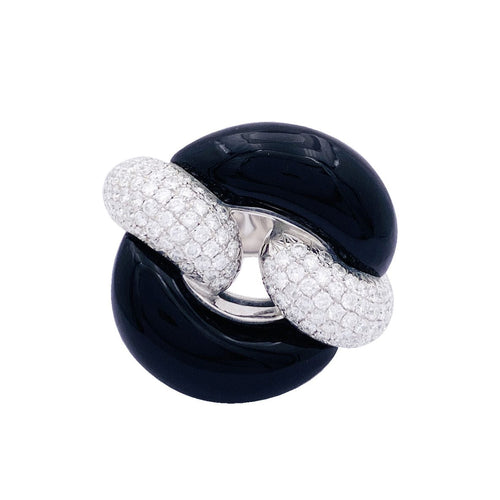 Bague 53 Bague Victoria Casal, or blanc, onyx et diamants. 58 Facettes 33445