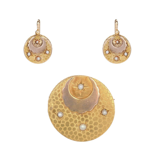 Broche Parure ancienne en or rose et perles fines 58 Facettes 22-343